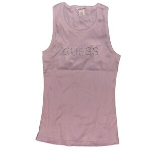 GUESS Deadstock SWAROVSKI CRYSTALS RHINESTONE STRETCH Pink TANK TOP L Y2K RARE